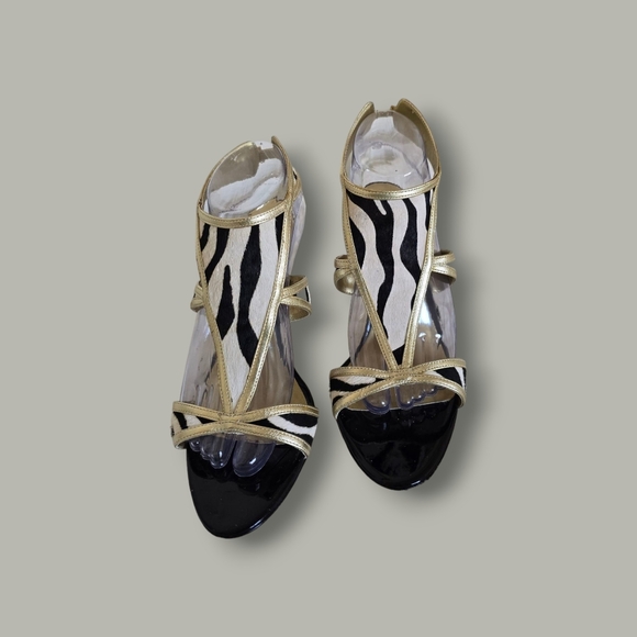 Women's Zebra with Gold Accent Heels - Picture 1 of 7